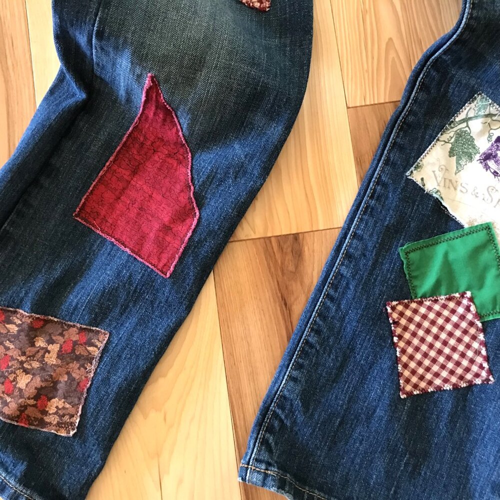 Upcycled Patchwork Jeans: Wine Theme Boho Hippie … - image 4